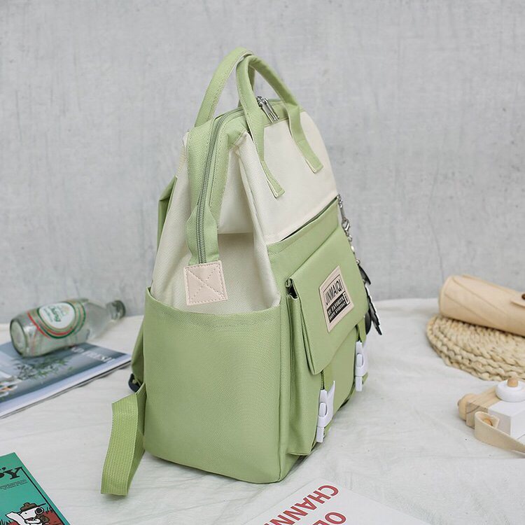 韩版ins休闲双肩包大容量学生包四件套背包详情图9