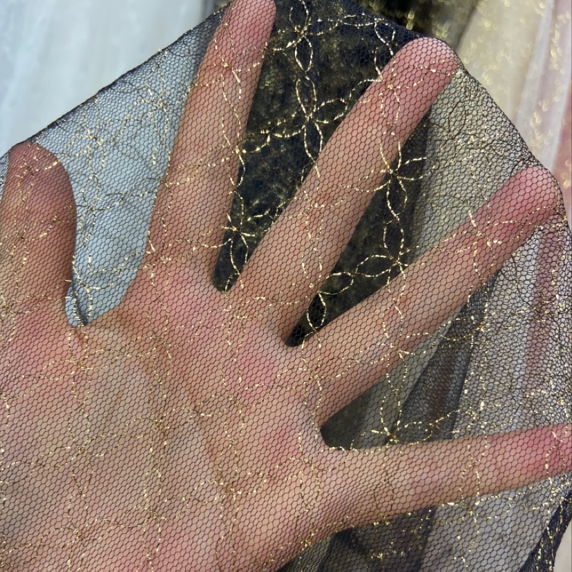 金边花瓣黑纹网纱布料装饰品工艺品头饰