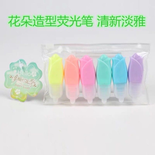 Creative Flower Mini-Highlighter Cute cartoon six-color highlighter student watercolor pencil set thumbnail