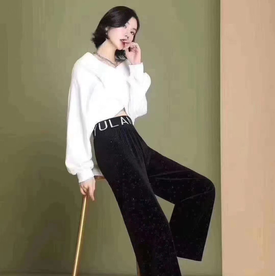 Network velvet glittery wide-leg trousers for women with loose support of a surrogate hair