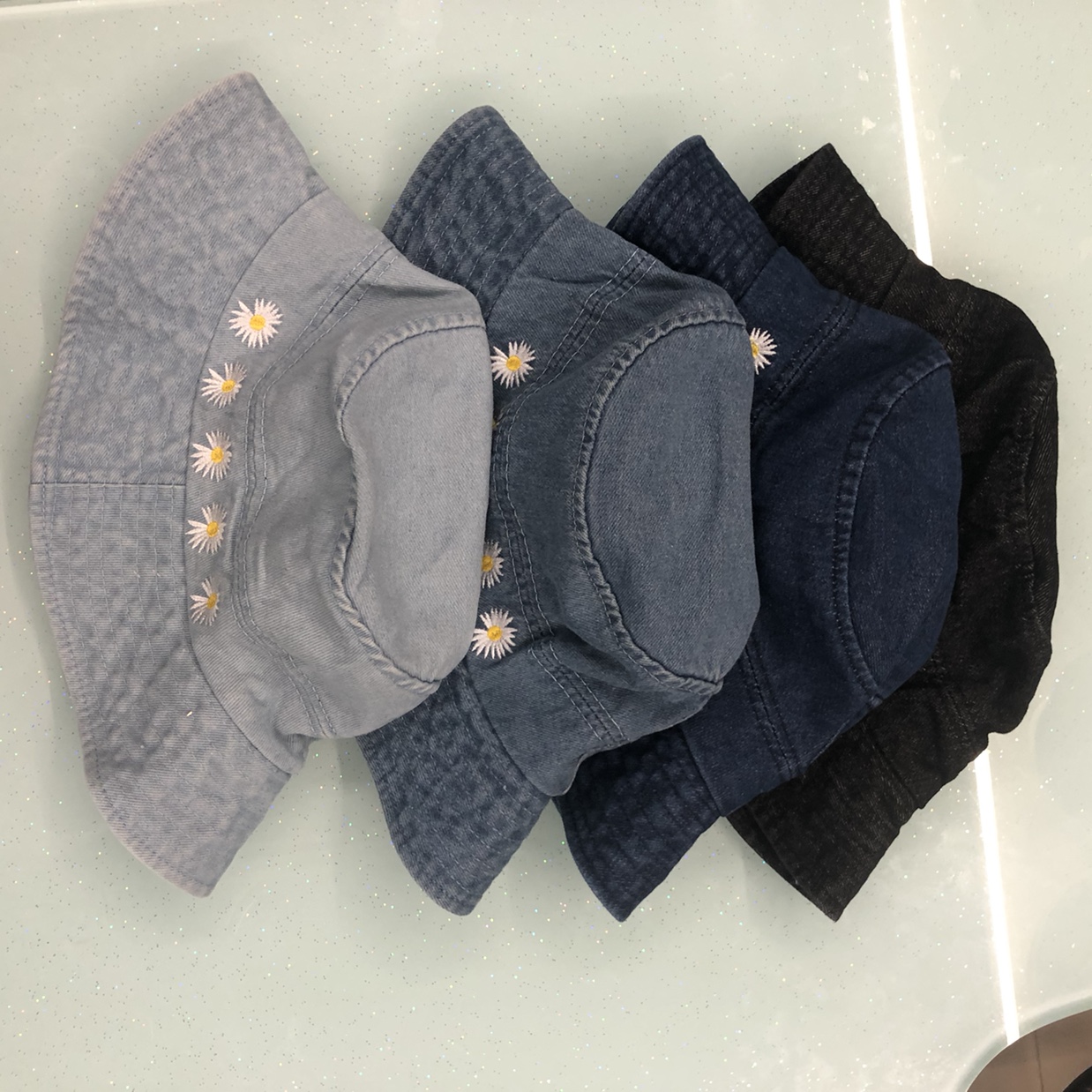 Korean Version Of Instagram Wind Small Daisy Denim Large Covered Face Fisherman Hat Woman Spring Summer Autumn Winter Sunshade Hat undefined