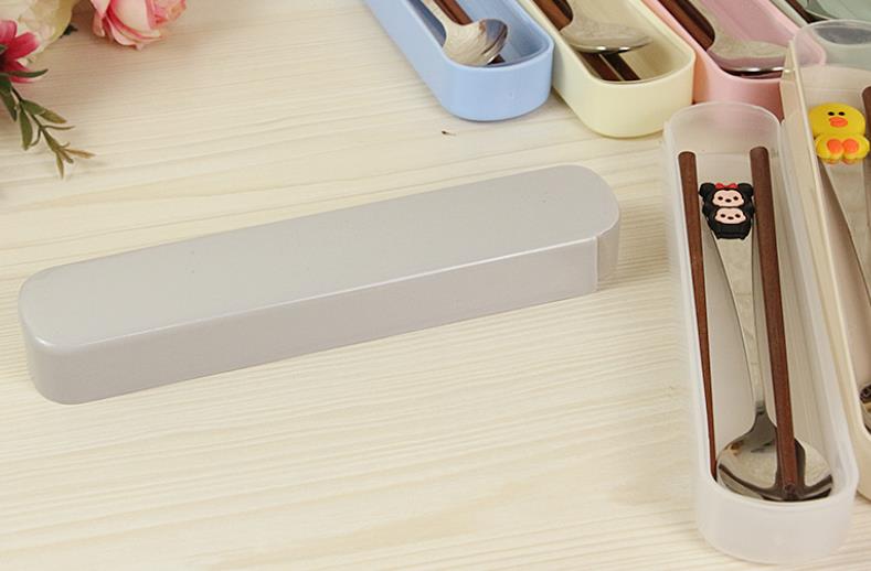 Cutlery Children's box Cutlery Portable set Cute push-pull chopsticks Wooden stainless steel student spoon details Picture