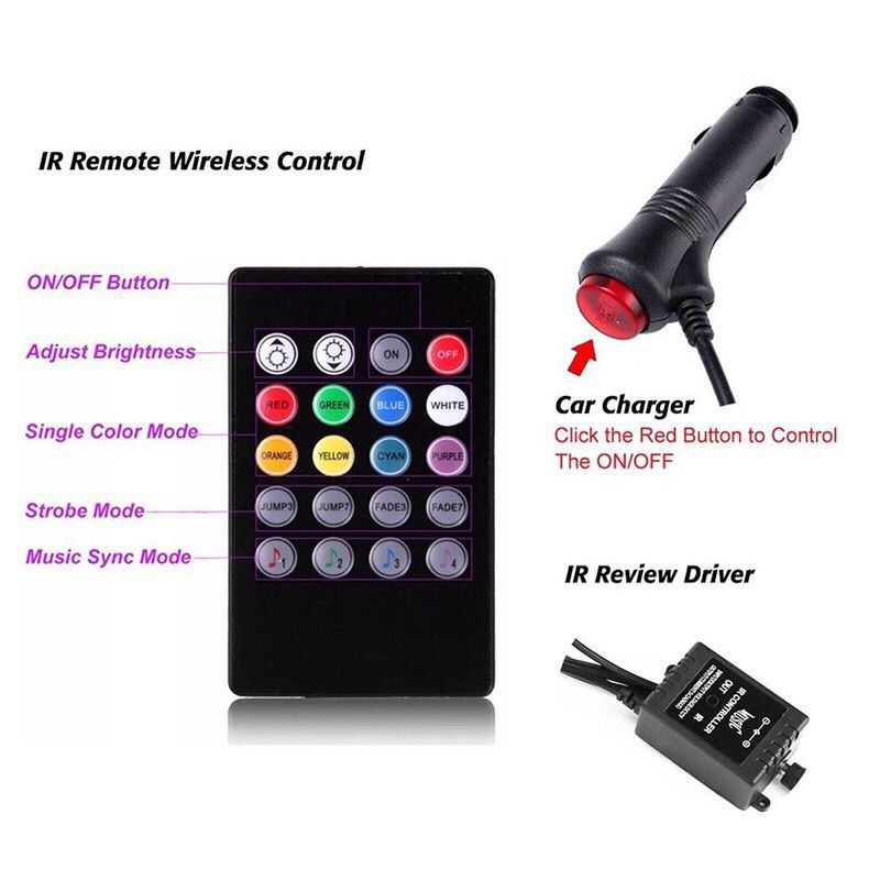 Car ambient light, foot ambient light, LED seven-color remote control, sound control, RGB music rhythm light pic 7