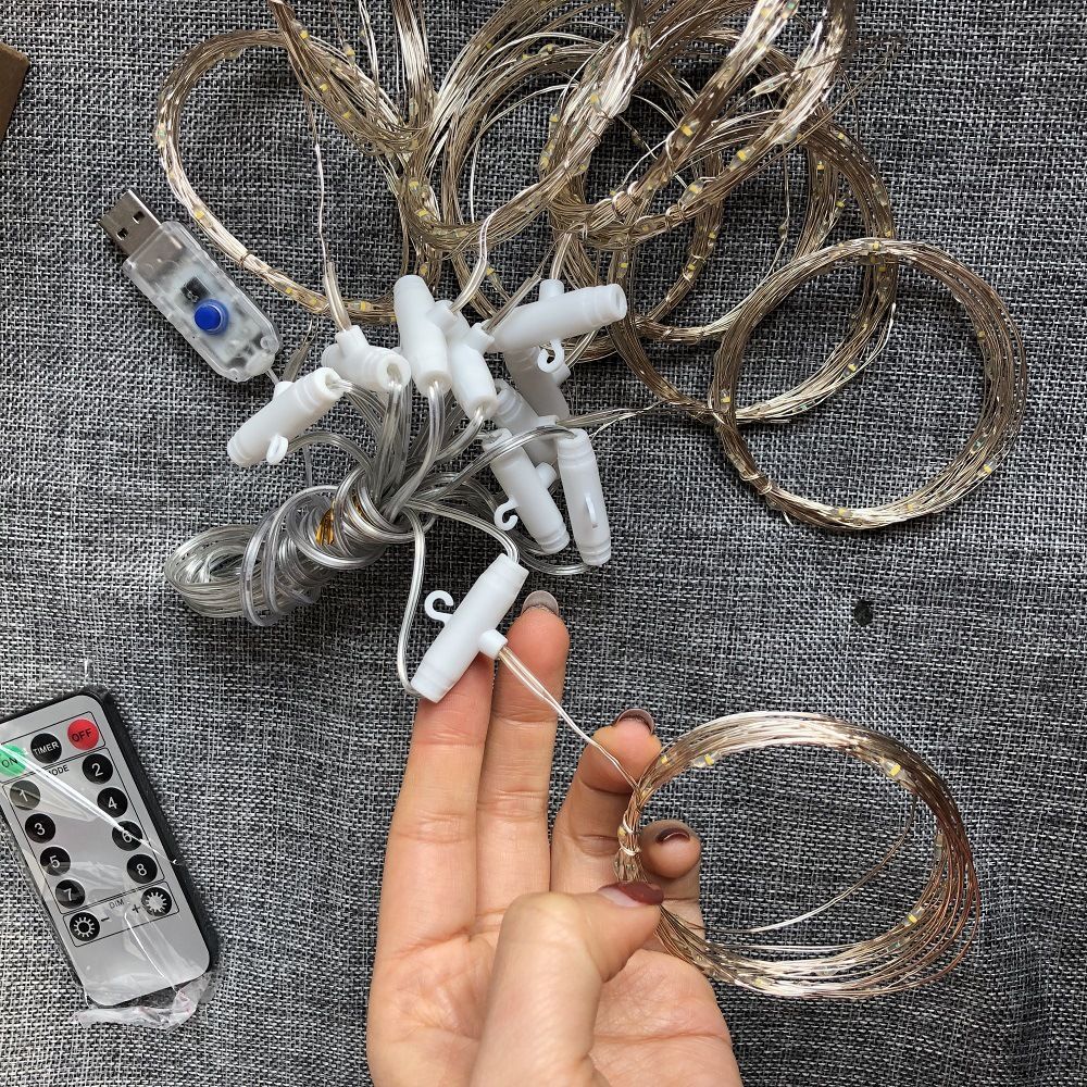 2020 Amazon USB remote Control 3*3 copper wire light string, ice strip curtain light, LED Christmas decorative light string, copper wire light Application Scenario