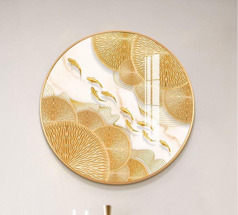 轻奢晶瓷镶钻玄关装饰画九鱼图圆形北欧餐厅画墙面画现代饭厅挂画详情图4