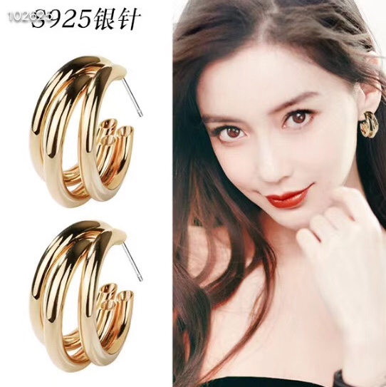 3 ring Earrings European and American exaggerated earrings 2020 new fashion large circle earrings cool breeze Korean temperament earrings female