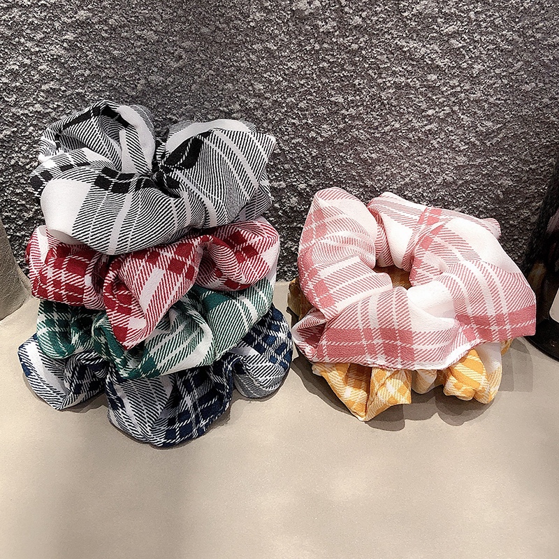 Super ethereal, simple and cute, colorful checkered hair tie, Korean Internet celebrity cute large intestine hair band, fresh and clean rubber band female hair tie Item Picture