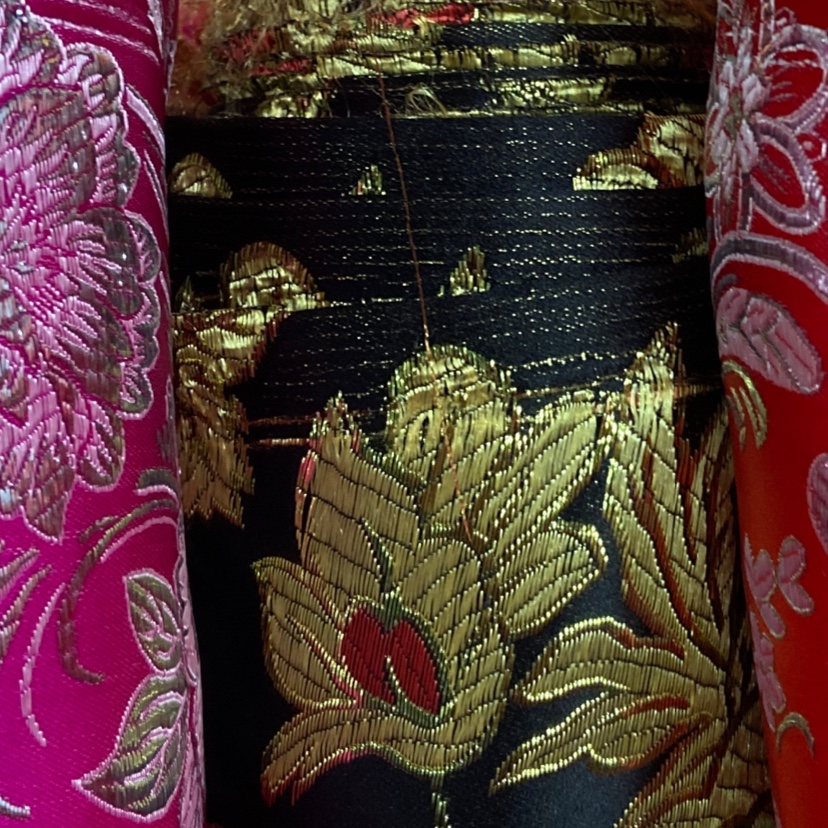 黑色绣花烫金精皮锦缎布料工艺装饰品礼品包装布服饰