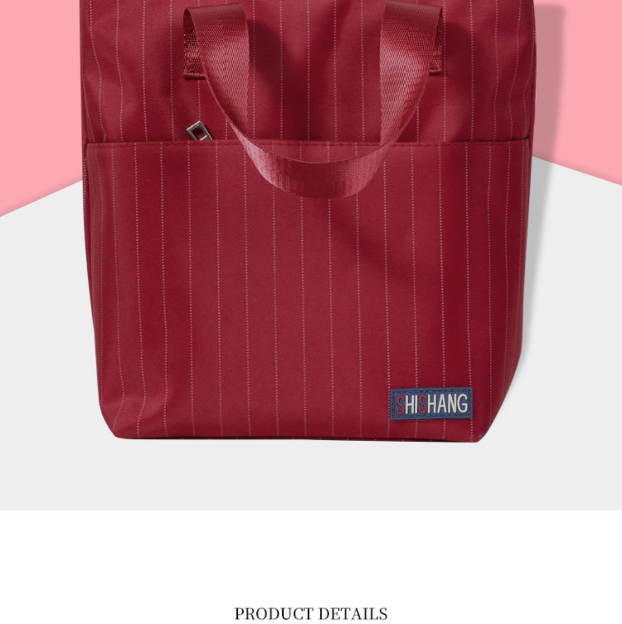 Striped Handbag In Jujube Red And Abbot Blue details Picture