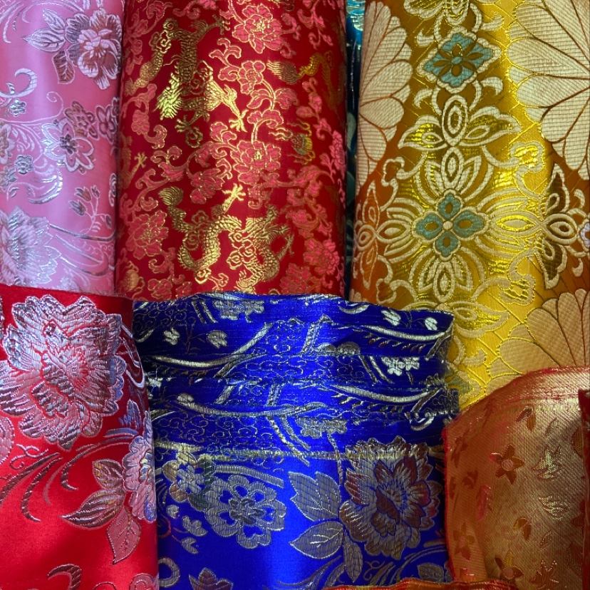 Dark Blue Gilt Embroidered Fine Leather Brocade Fabric Craft Decoration Gift Wrapping Cloth Clothing