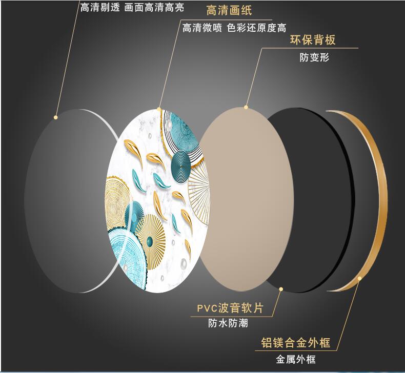 轻奢晶瓷镶钻玄关装饰画九鱼图圆形北欧餐厅画墙面画现代饭厅挂画详情图7