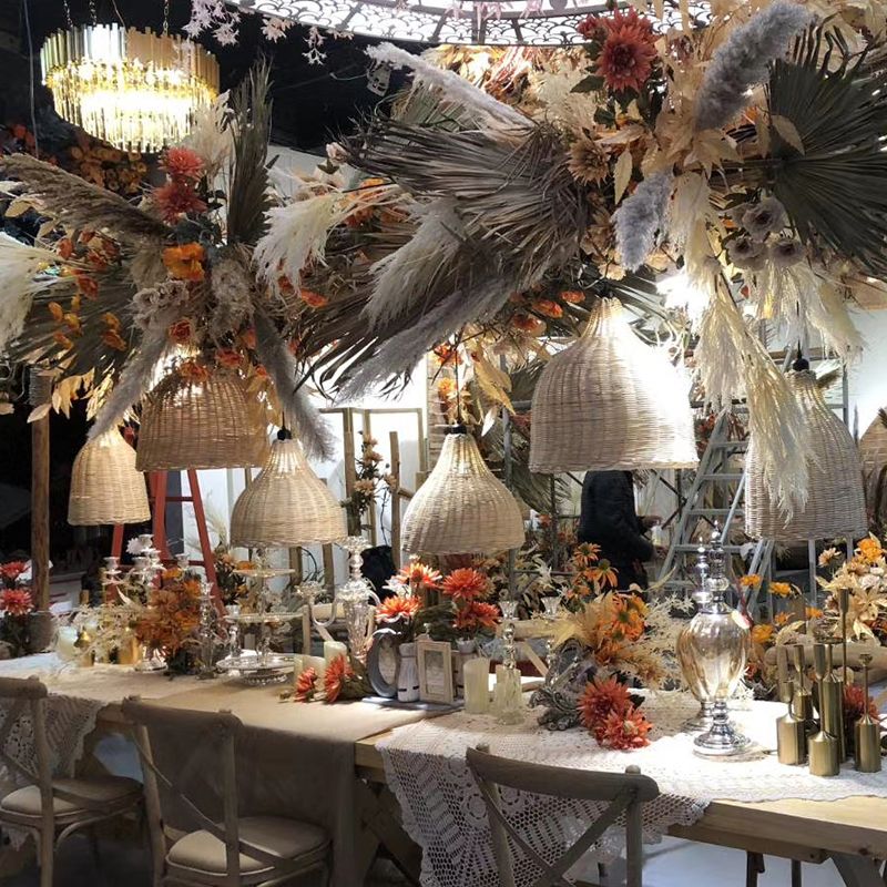 In 2020, Hongling Wedding Bamboo Woven Chandelier Set of Three pieces, outdoor stage ceiling background, welcome area decorative window display items Item Picture