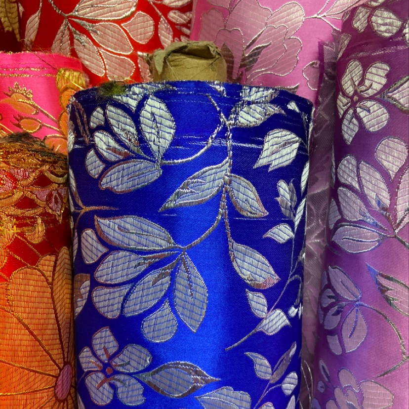 Blue Silver Border Embroidered Fine Leather Brocade Fabric Craft Decoration Gift Packaging Cloth Clothing Cheongsam details Picture