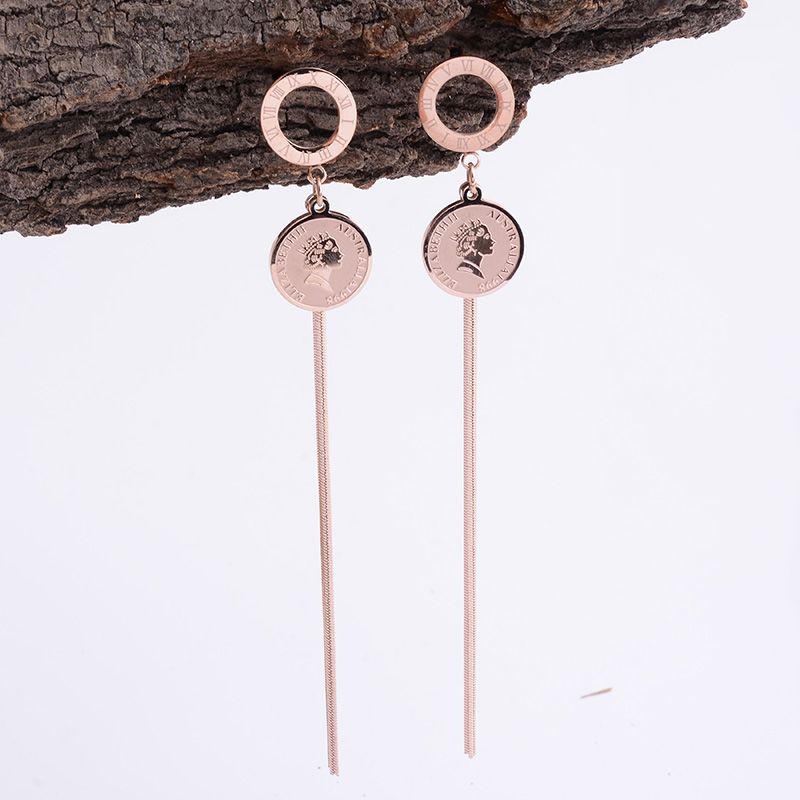 Long style titanium steel earrings 2, with random hair, Specification drawing