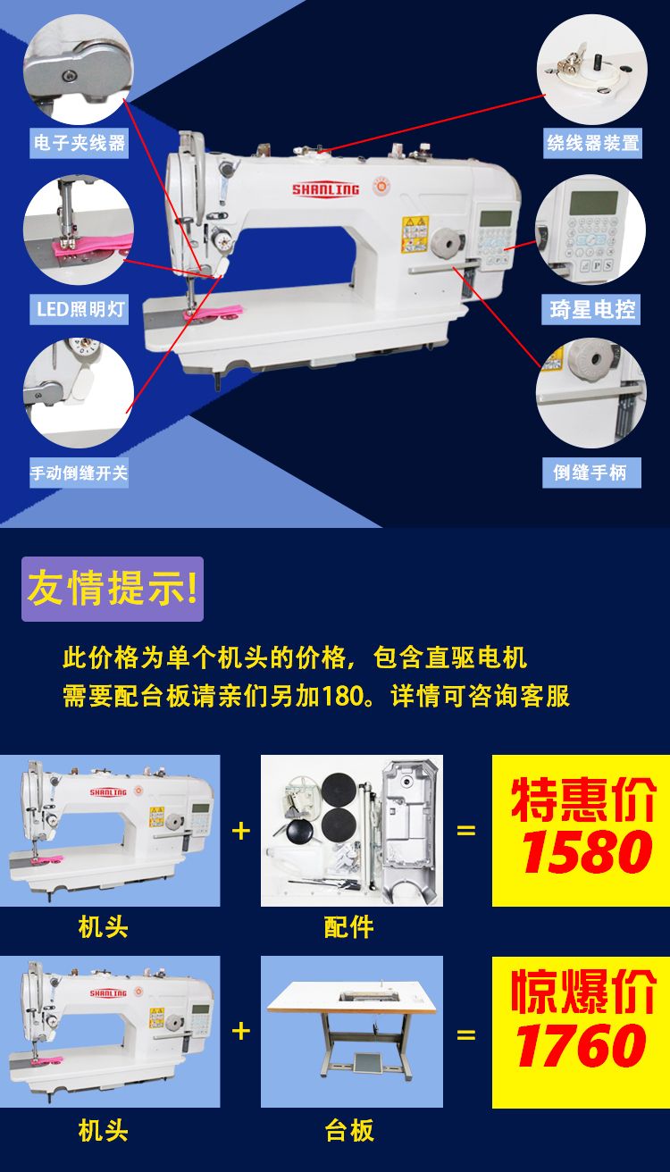 842D电脑直驱双针机 自动供油大梭双针平缝机 拐角厚料工业双针车详情图1