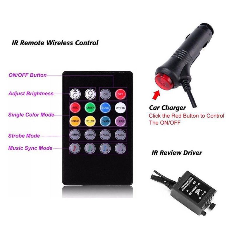 Car modification: one-tow four-voice control with remote control, interior control ambient light 5050-9 LED ambient light pic 3