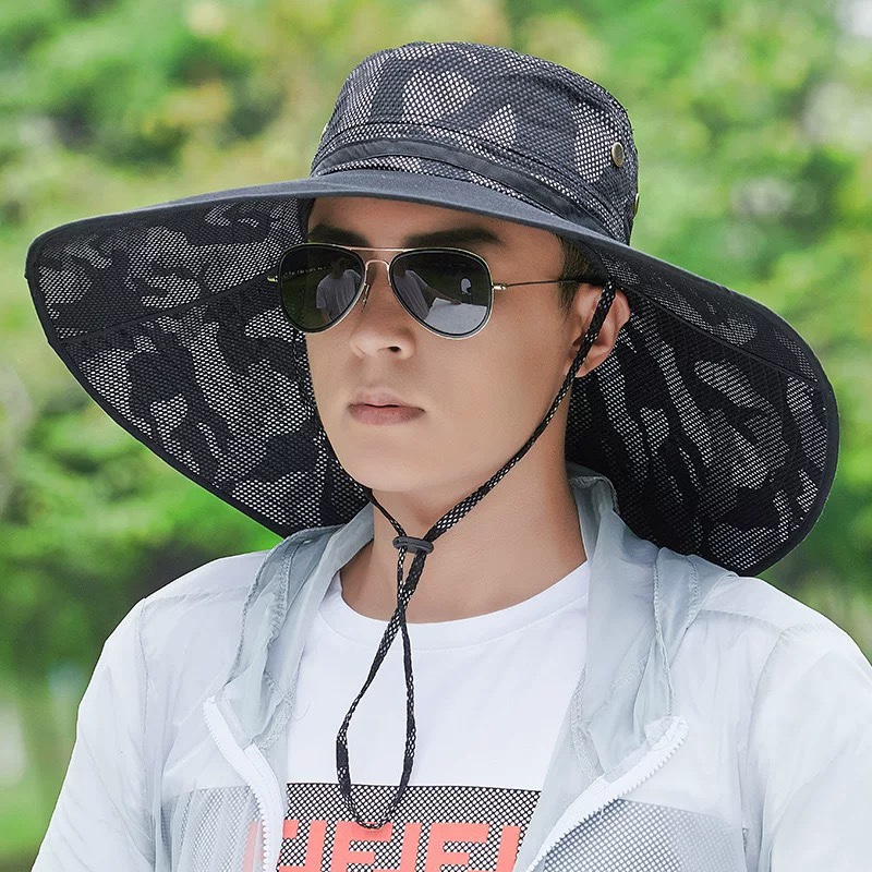 Woodpecking bird fisherman hat man big summer hat brim breathable camo sun hat fishing mountaineering windproof sun hat thumbnail