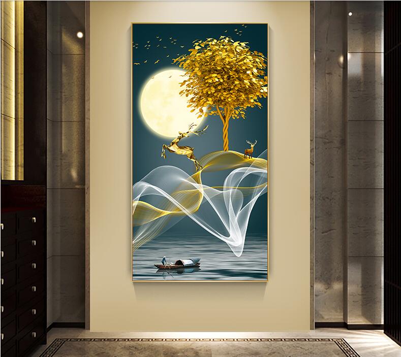 入户玄关装饰画现代简约大气竖版过道走廊尽头壁画玄幻挂画晶瓷画详情图2