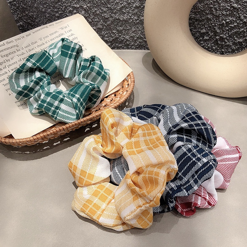 Super ethereal, simple and cute, colorful checkered hair tie, Korean Internet celebrity cute large intestine hair band, fresh and clean rubber band female hair tie undefined