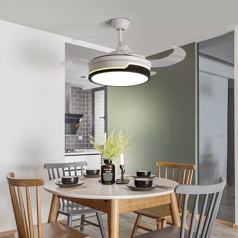 现代简约智能风扇灯 42寸马卡龙隐形风扇灯 家用卧室餐厅电吊扇灯白底实物图