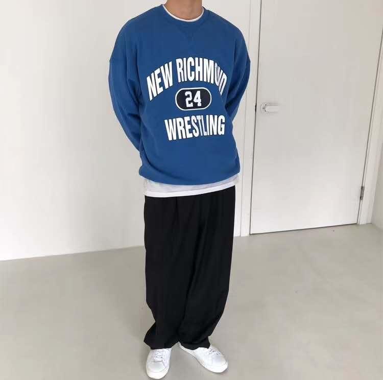 ASNOFFICE Dongdaemun Men's Clothing alphanumeric 24 printed round-neck pullover loose hoodie couple style