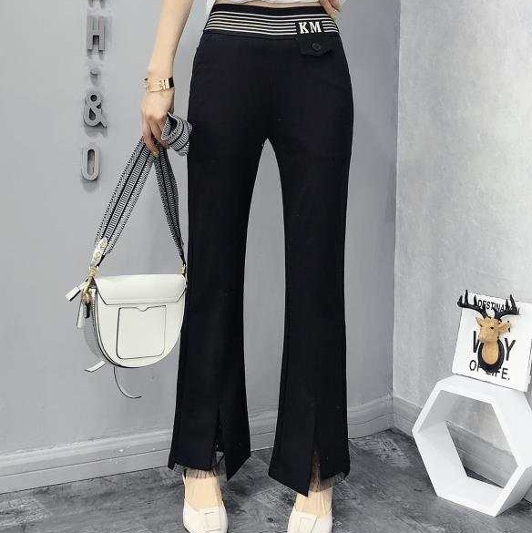 The 2020 new style of flared, high-waisted, slimming black professional loose, nine-part split, trendy summer thin pants for women
