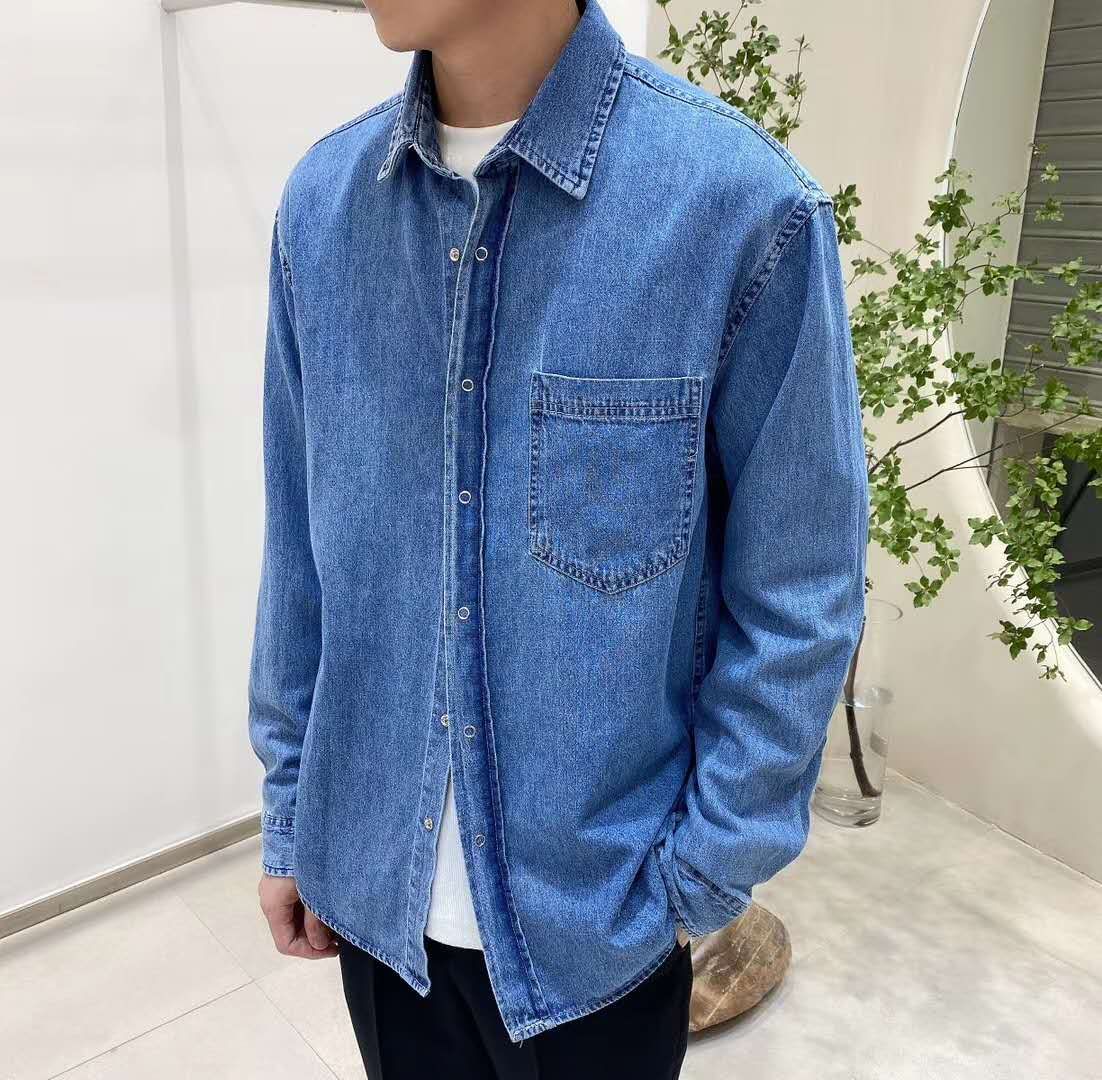 European and American Clothing God Men's Washed long-sleeved denim Shirt 419016