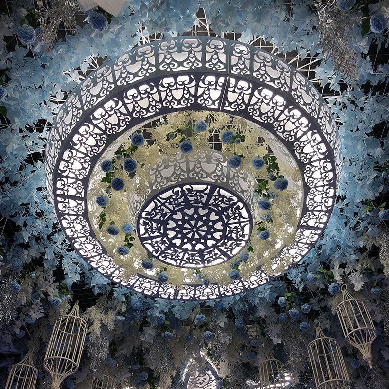 In 2020, Hongling Wedding Props wedding Hall concentric circle light box chandelier, ironwork carved round ceiling decorative chandelier details Picture