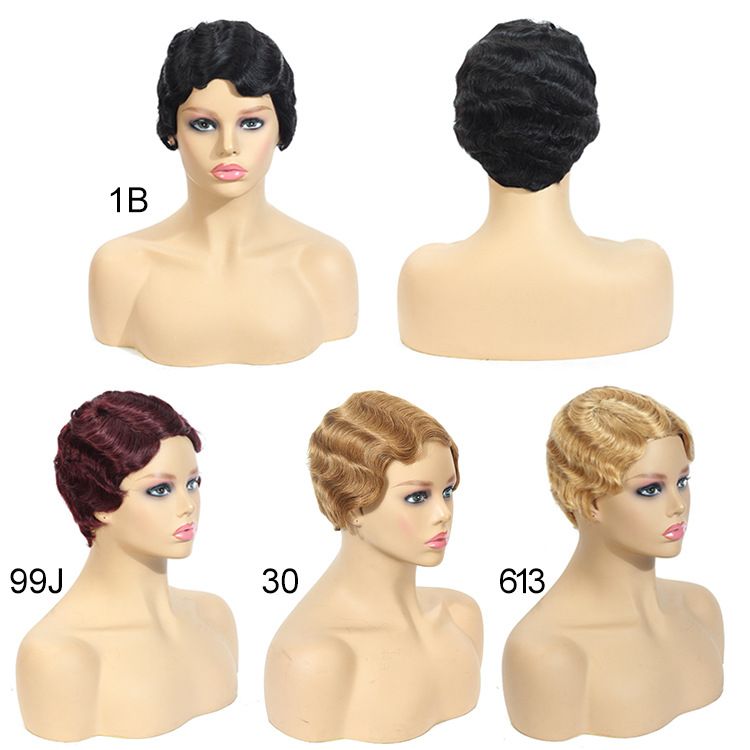 European and American mechanism water ripple head set real hair short