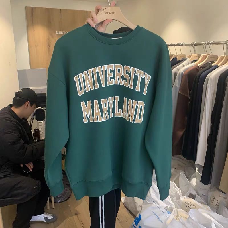 yuan Dongdaemun, a Korean agent, offers a new style of loose-fitting hoodie with a chest letter print, round neck, pullover and long sleeves for couples Specification image