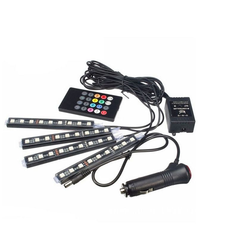 Car modification: one-tow four-voice control with remote control, interior control ambient light 5050-9 LED ambient light details Picture