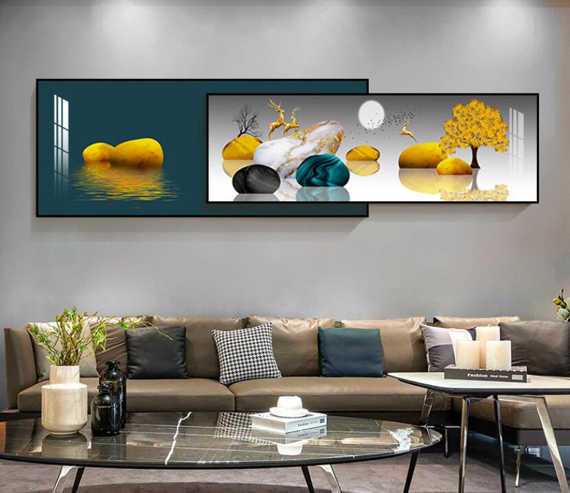 现代轻奢客厅装饰画北欧简约挂画沙发背后背景墙横幅山水画墙画详情图3
