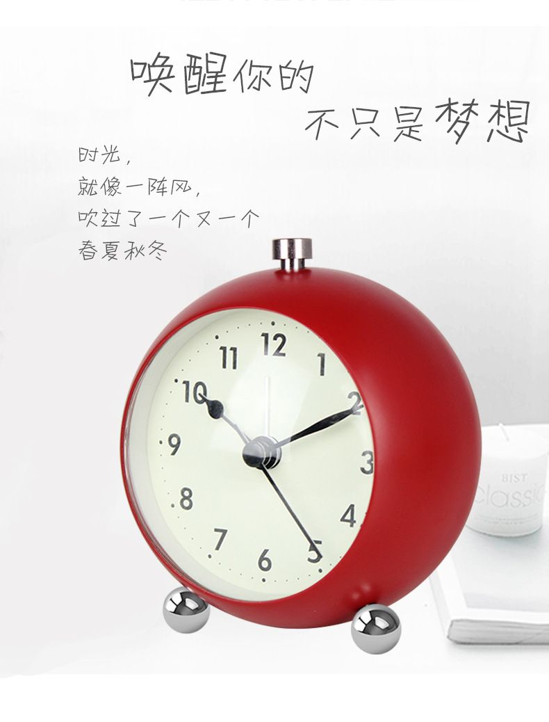 现代创意时尚3.5寸圆形数字闹钟欧式简约凸玻面静音扫秒金属时钟详情图2