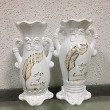 义乌精品好货欧式风格30公分陶瓷花瓶白色插干枝仿真花摆件工艺品