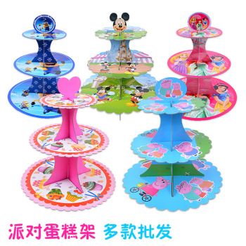 节日用品纸质蛋糕架三层加厚可折叠点心架纸杯蛋糕托盘儿童派对甜品台装扮详情图1