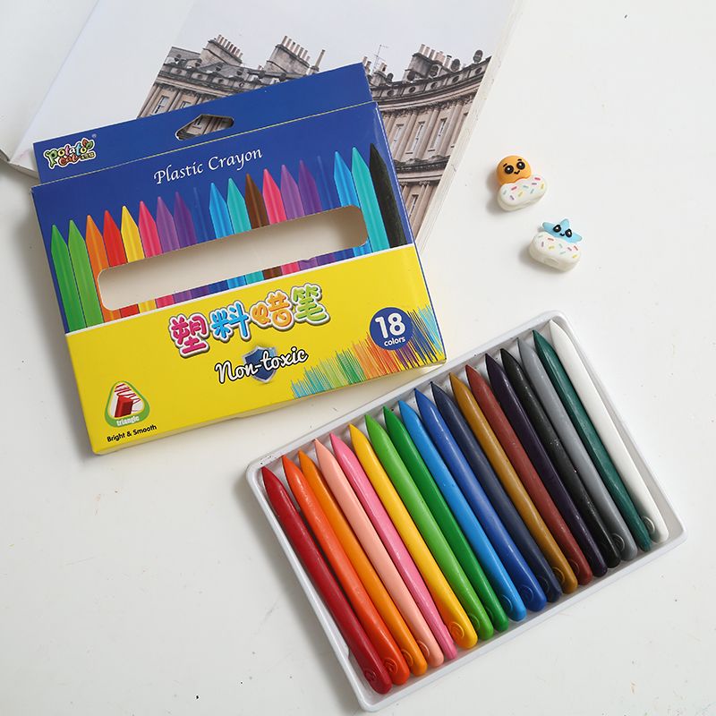 Manufacturers direct 18 color triangle crayon children non-toxic oil painting stick brush students plastic crayon wholesale customization thumbnail