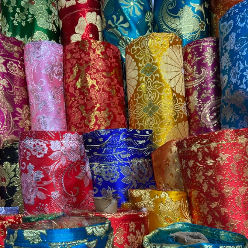 Dark Blue Gilt Embroidered Fine Leather Brocade Fabric Craft Decoration Gift Wrapping Cloth Clothing details Picture