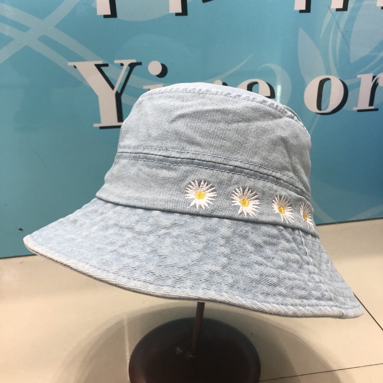 Korean Version Of Instagram Wind Small Daisy Denim Large Covered Face Fisherman Hat Woman Spring Summer Autumn Winter Sunshade Hat Specification drawing