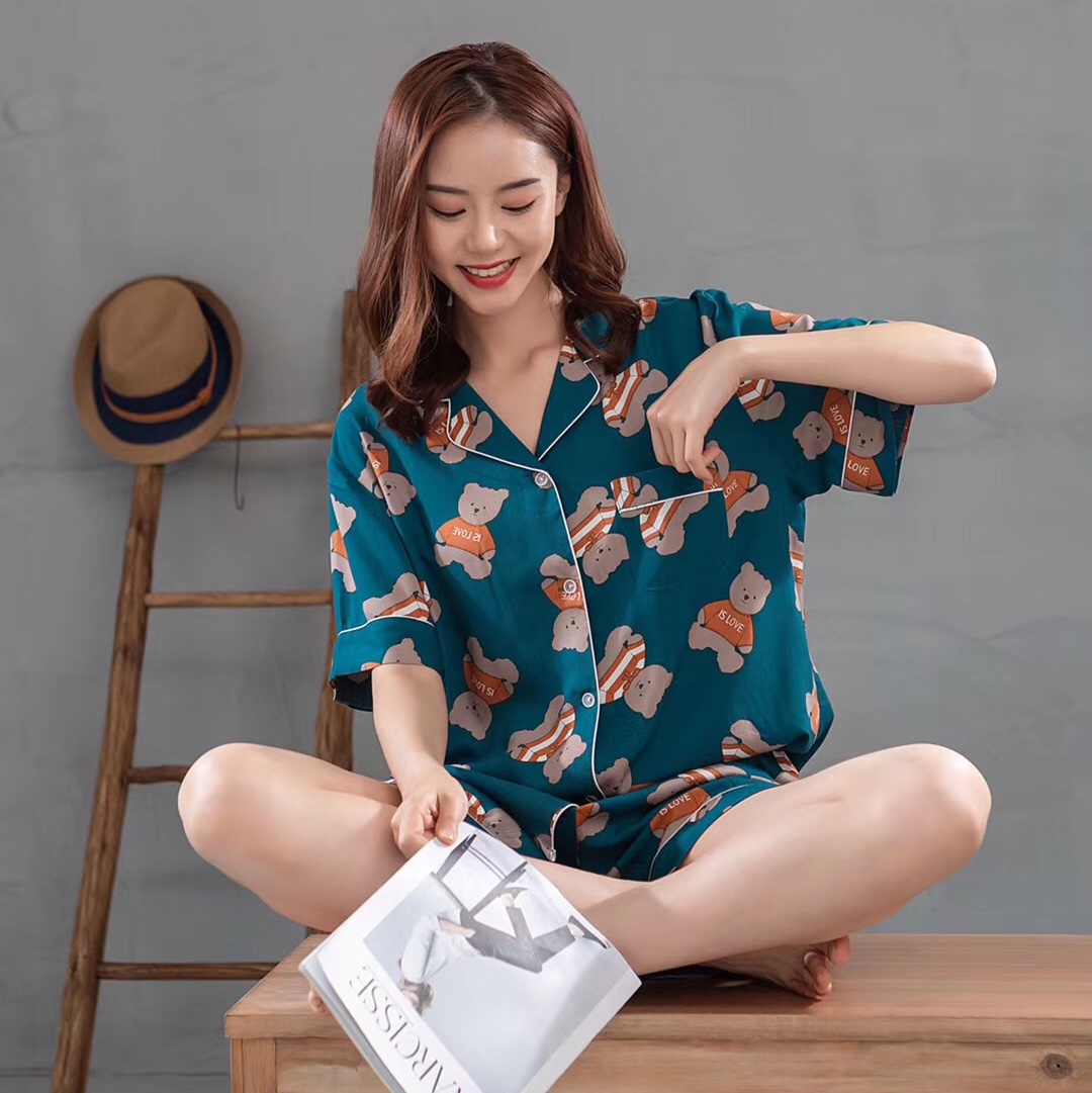 Pajama ladies summer new pure cotton short sleeve casual loose ladies home wear simple can be worn outside thumbnail