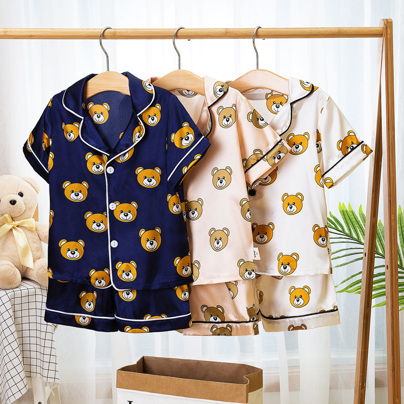 Little Bear printed silk children's pajama set