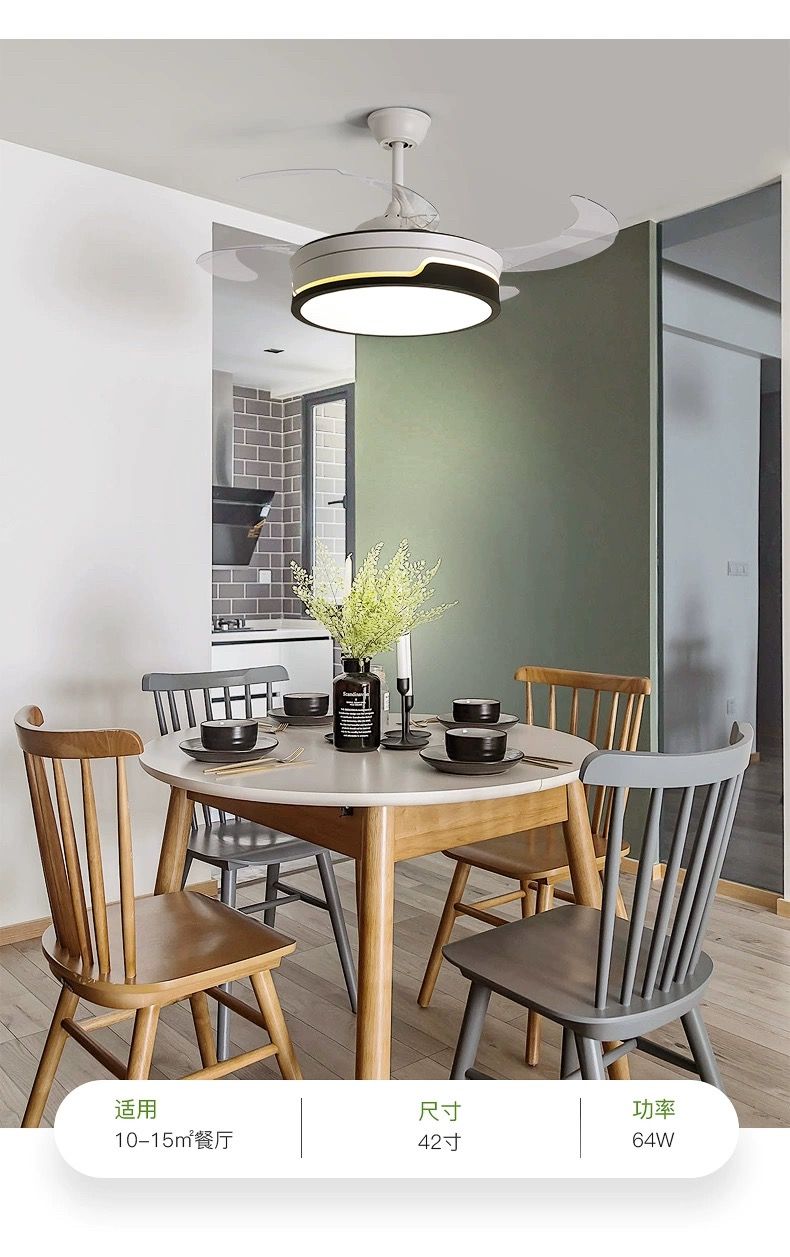 现代简约智能风扇灯 42寸马卡龙隐形风扇灯 家用卧室餐厅电吊扇灯详情图8