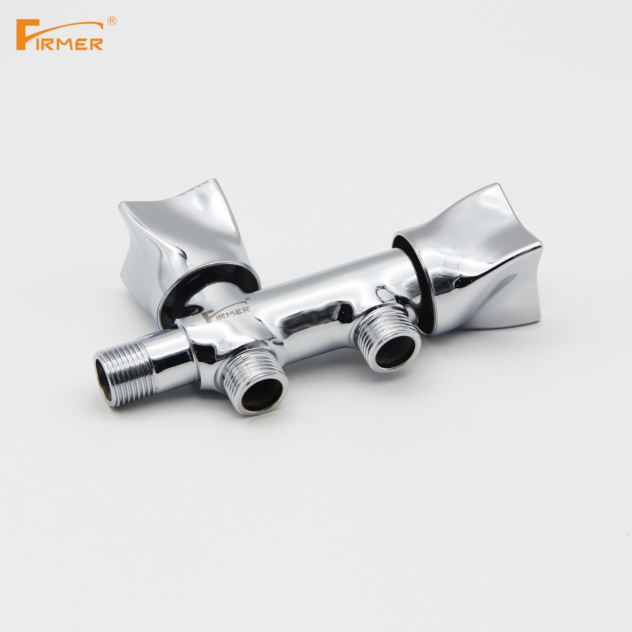 Irinor FIRMER copper slow opening double Angle valve triangle valve toilet purifier one in two out double outlet Specification drawing