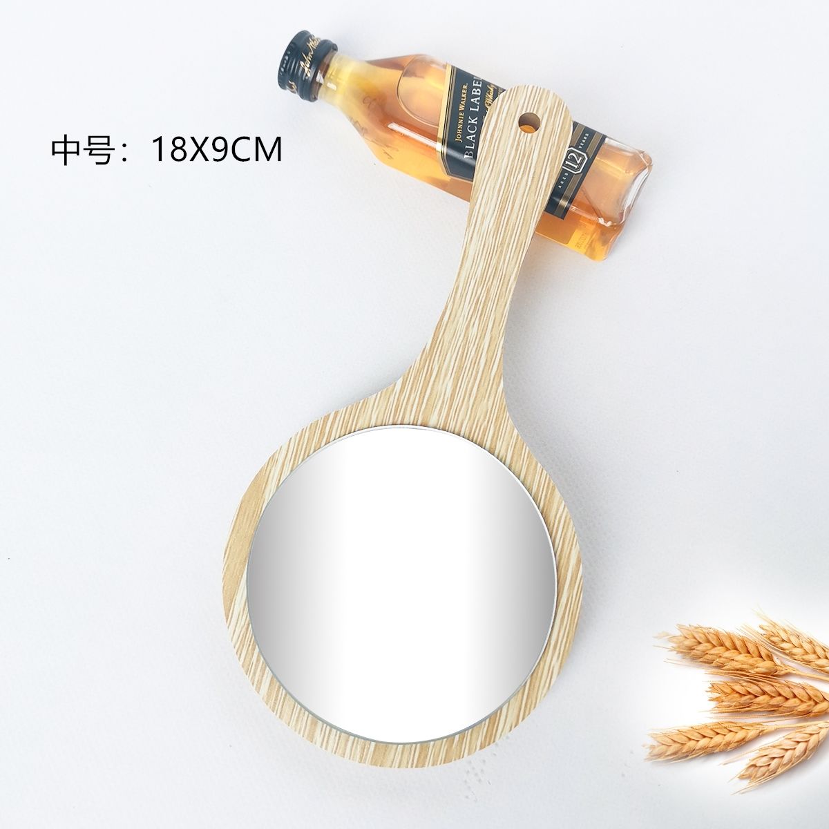 手柄便携化妆镜子口气高清放大美容院梳妆双面木质小镜子