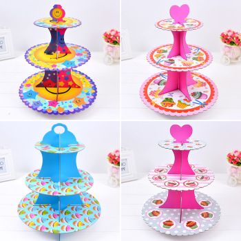 节日用品纸质蛋糕架三层加厚可折叠点心架纸杯蛋糕托盘儿童派对甜品台装扮详情图2
