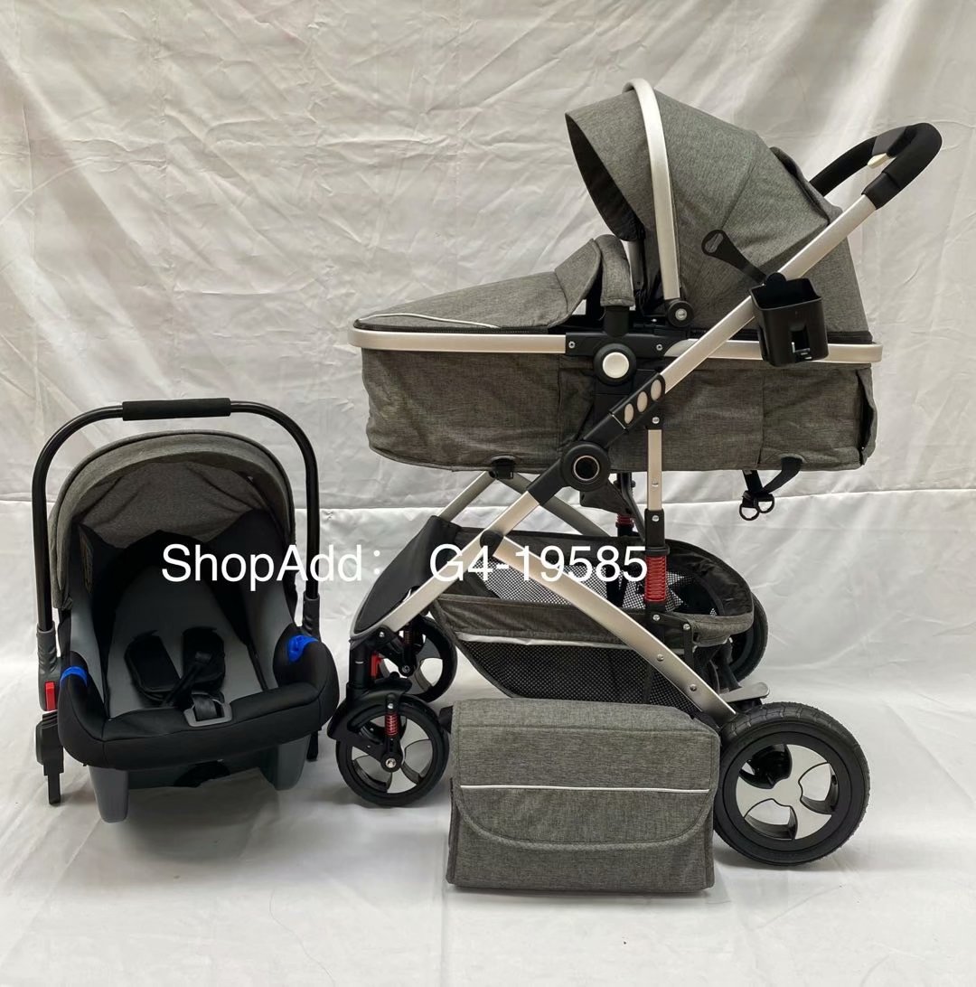 新款高景观三件套推车婴儿车外贸出口铝合金童车细节图