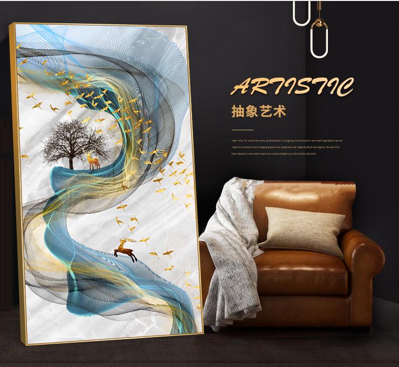 入户玄关装饰画现代简约大气竖版过道走廊尽头壁画玄幻挂画晶瓷画产品图