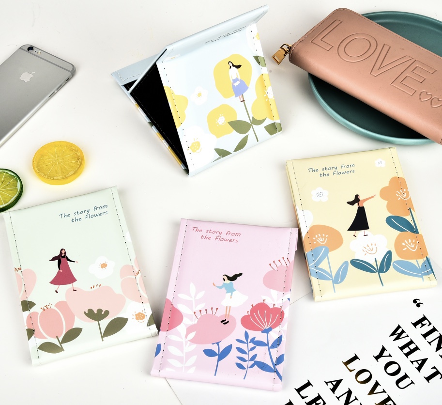 5105折叠台式化妆镜 清新简约宿舍台镜 创意纸皮可爱公主梳妆镜子小号