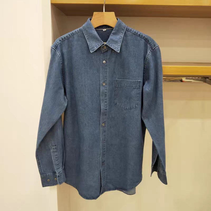 European and American Clothing God Men's Washed long-sleeved denim Shirt 419016 details Picture