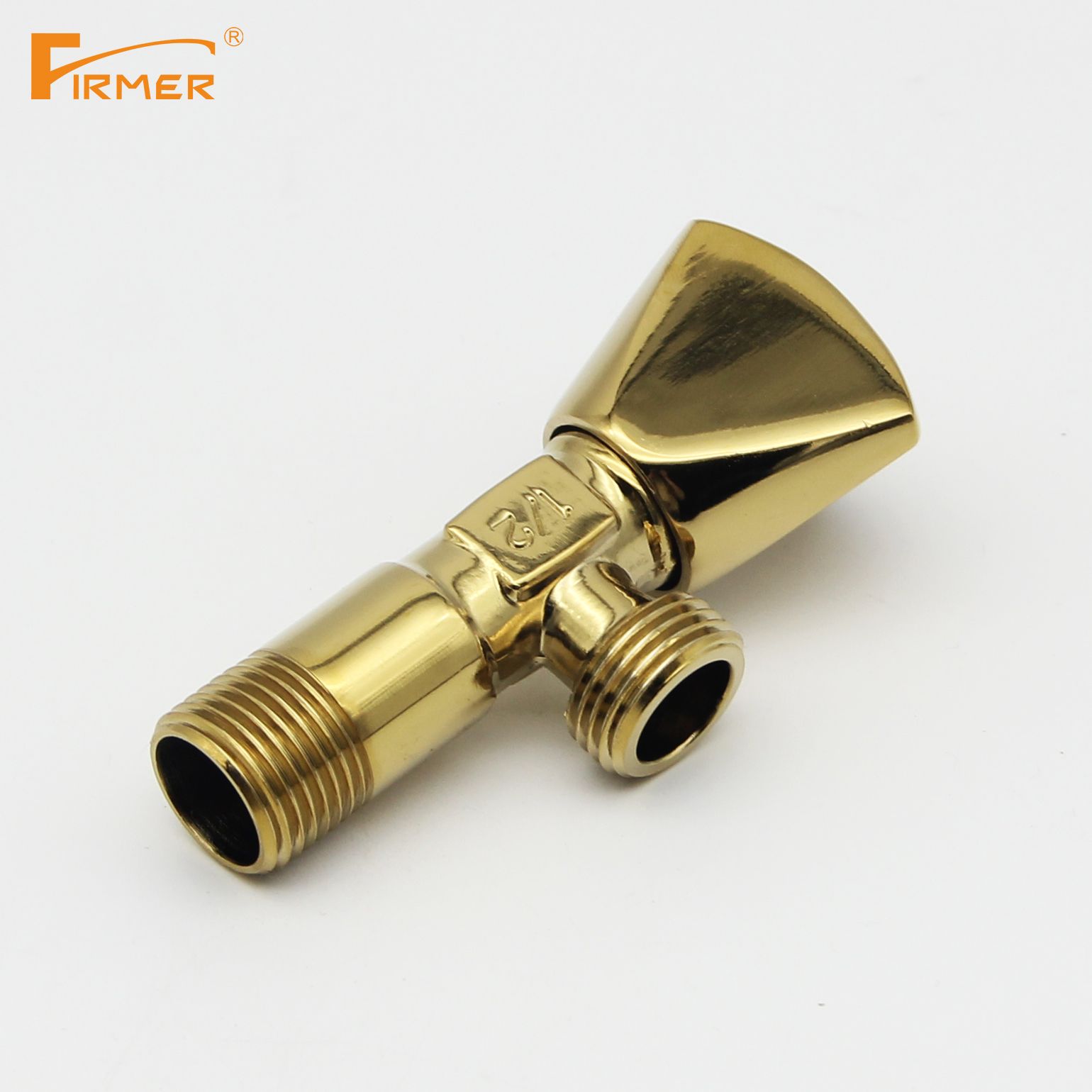 FIRMER gold all copper body triangle valve gold plated toilet basin water heater hot and cold check valve Specification drawing