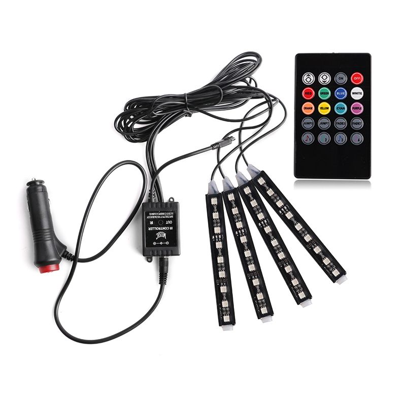 Car modification: one-tow four-voice control with remote control, interior control ambient light 5050-9 LED ambient light